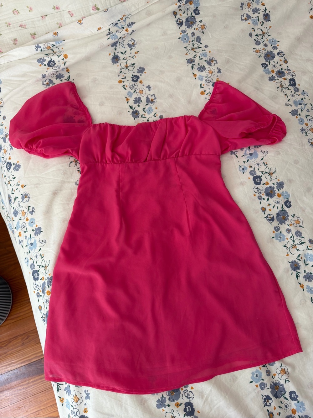 Fuchsia Puff Sleeve Mini Dress